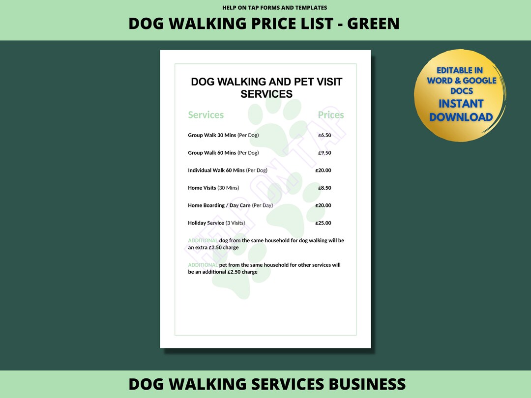 Dog Walking Price List Green Dog Services Price Charges Etsy dog-walking-price-list-green-dog-services-price-charges-etsy