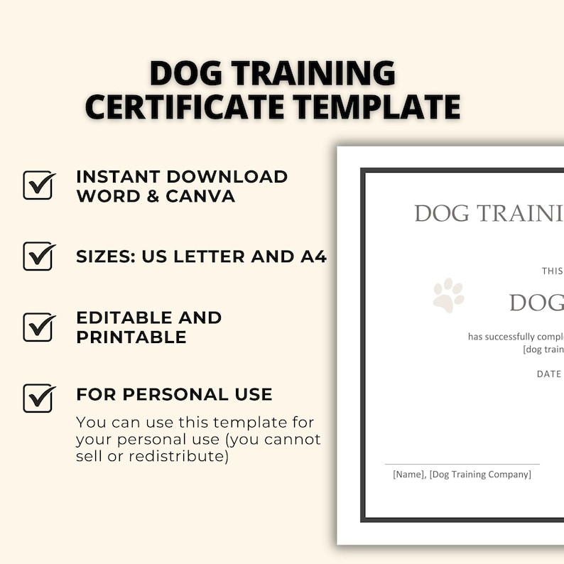 Simple Printable Trainer Achievement Certificate Digital Download