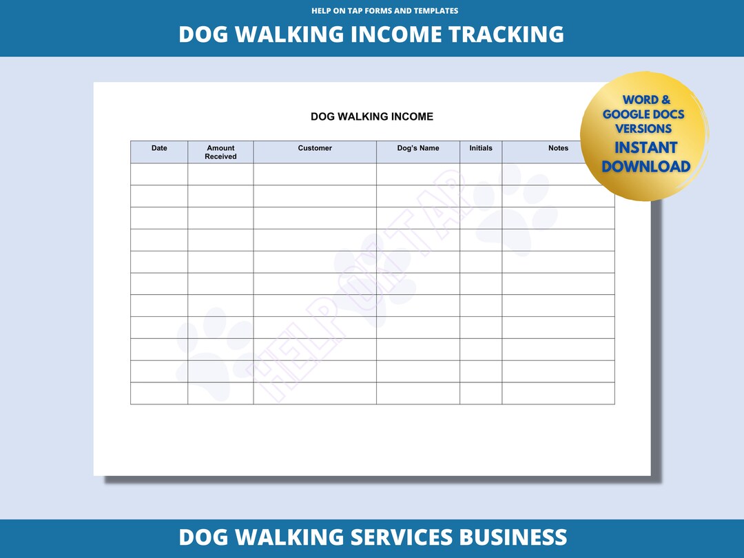 Dog Walking Tracking and Expenditure Tracking Log blue Tracking
