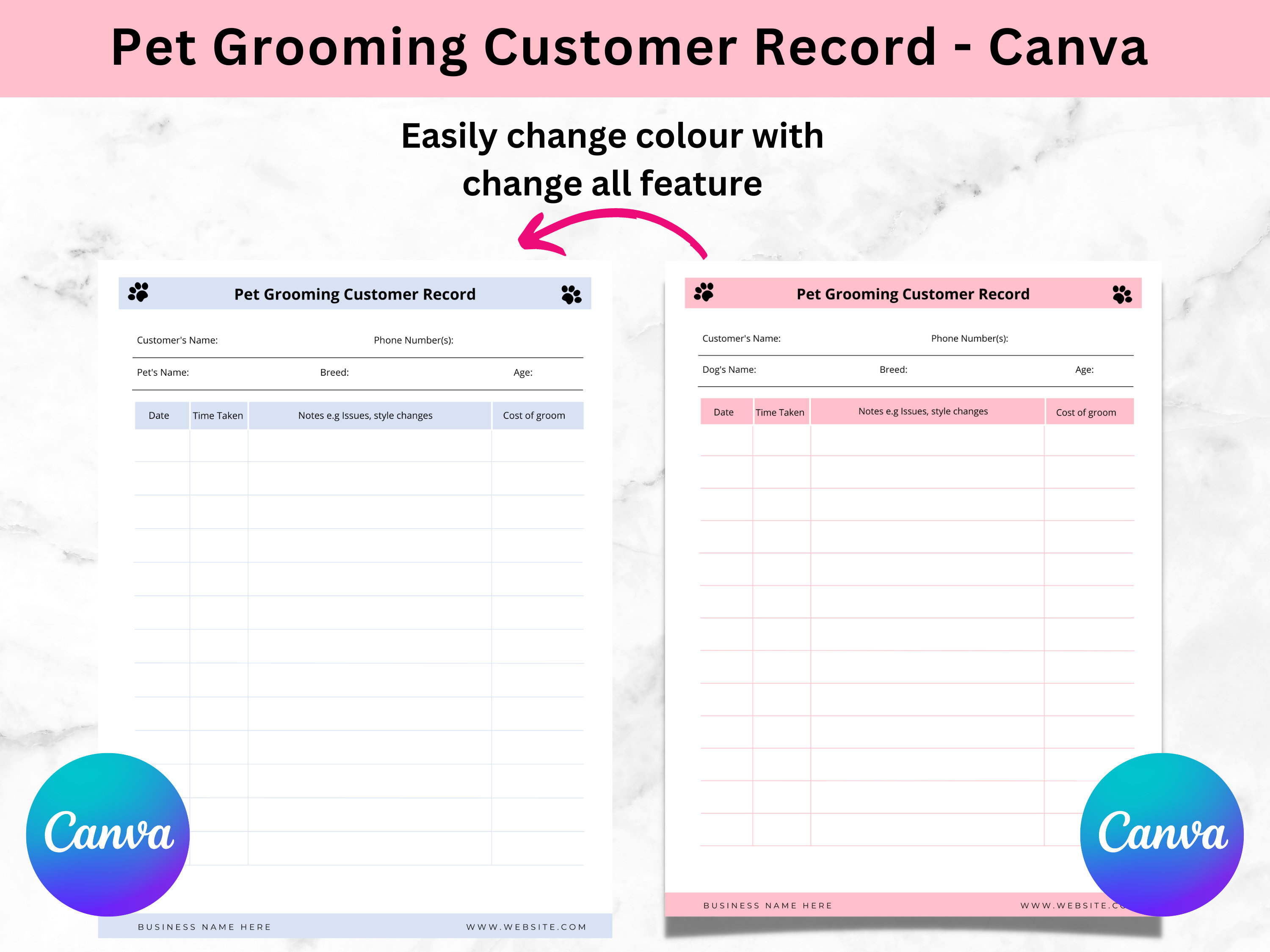 Image 7 for Dog Grooming Record Card Template