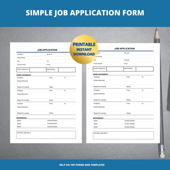 simple job application form job employment form etsy