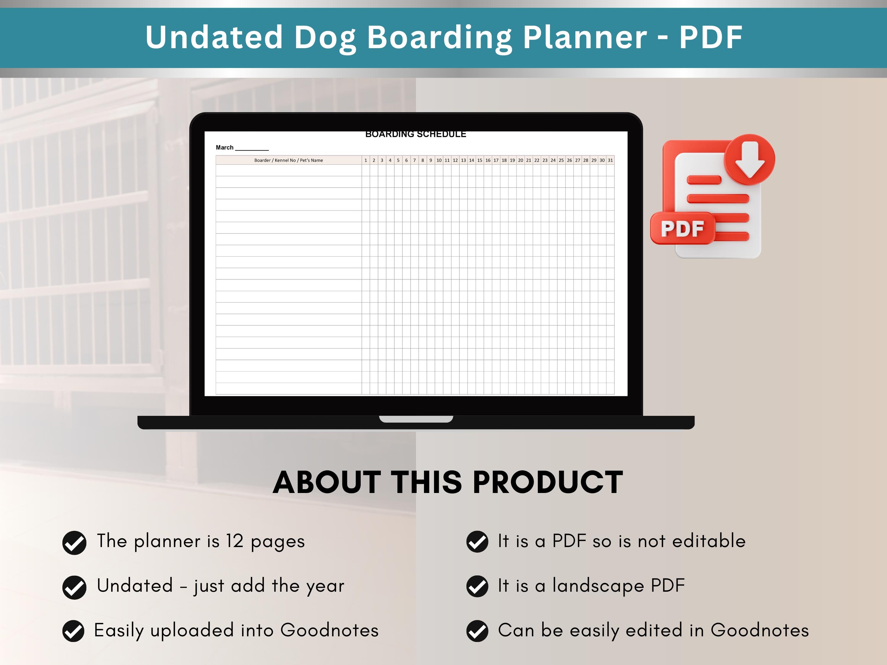 Undated Dog Boarding Planner: Kennel & Home Use (PDF) - Etsy