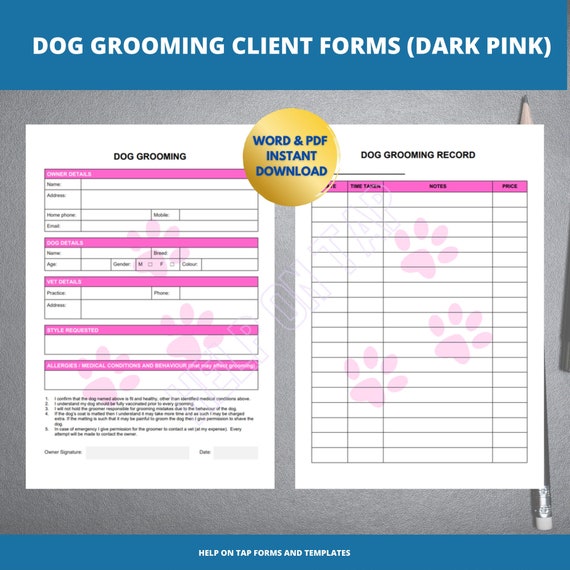 Dog Grooming Form dark Pink Mobile Dog Grooming Template - Etsy
