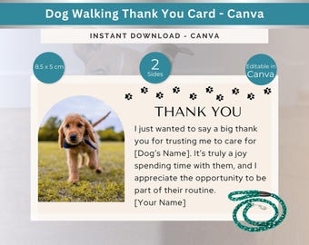 Dog Walker Thank You Card To Client Pet Walking Appreciation Note Customer Puppy Walking Thank You Message Dog Walking Client Gratitude Card