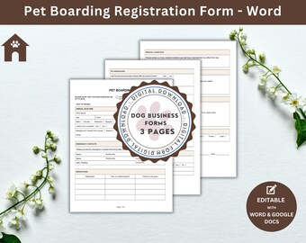 Dog Boarding Registration Form Template PDF Printable Pet Boarding Forms for Home Boarding of Dogs and Cats Consent Form Boarder Client Form