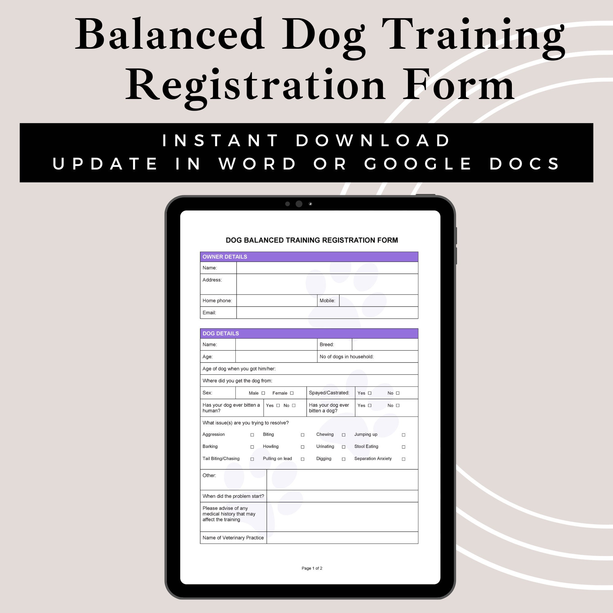 Balanced Dog Training Registration Form Balance Training Dog Board and