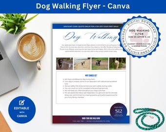 Dog Walking Flyer Editable Canva Template for a Dog Walker or Dog Walking Business Marketing Ideas for Dog Walking Leaflets Get More Clients