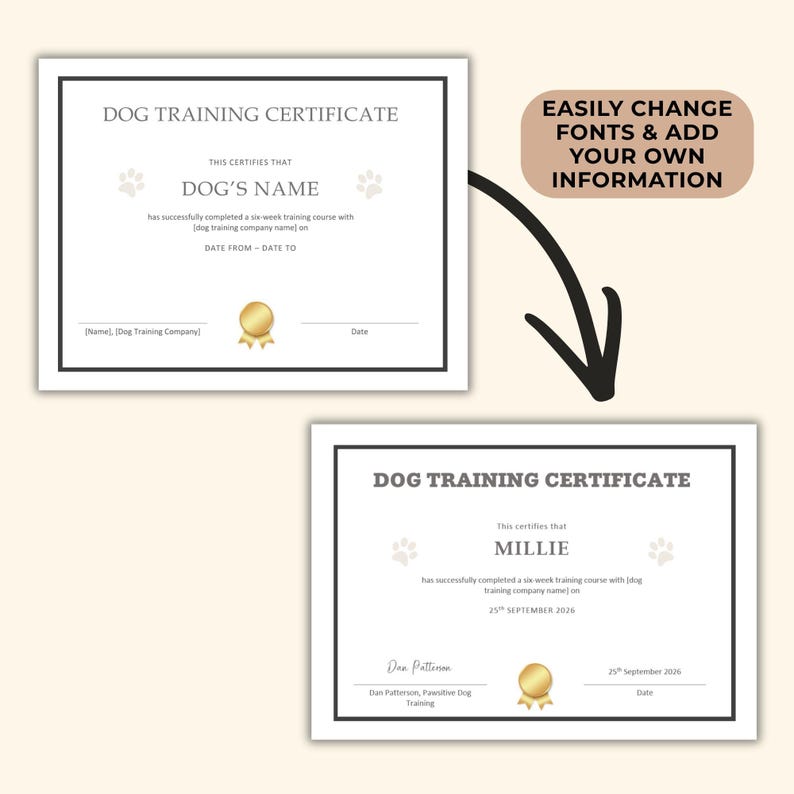Editable Dog Obedience Graduation Award