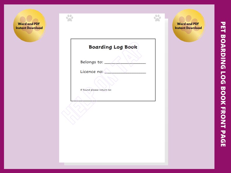 Generic Pet Boarding Log Book to Make at Home Includes a Boarding
