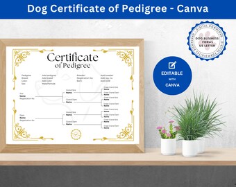 Certificate of Pedigree That Shows 3 Generations of Traceable Bloodlines for Dog Breeding Business Proof of Lineage Certified Pedigree Canva