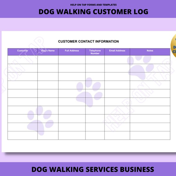 Dog Walking Log Template Etsy