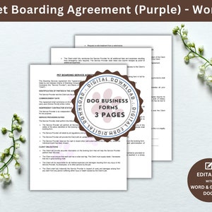 Simple Dog Boarding Services Agreement (Purple) | Dog Boarding Contract | Dog Boarding Template | Dog Boarding Services Contract