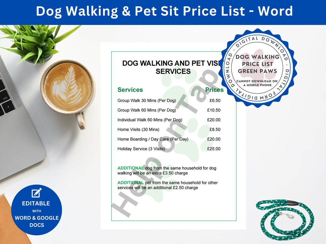 dog-walking-price-list-green-dog-services-price-charges-etsy