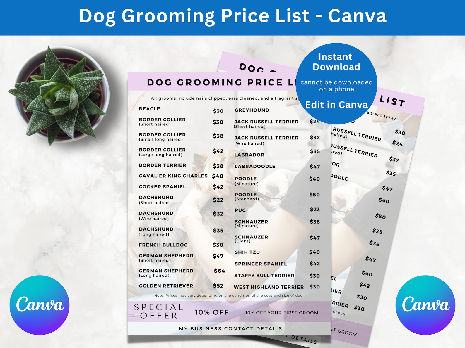 Grooming Dog Price List by Breed Dog Breed Grooming Price Etsy