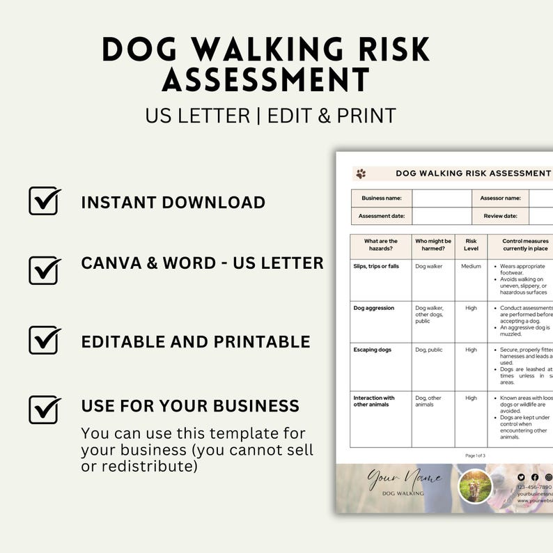 Pet Mobility Questionnaire.pdf Dog Walking Risk Assessment Template Pet Walking Hazard Evaluation Form ...