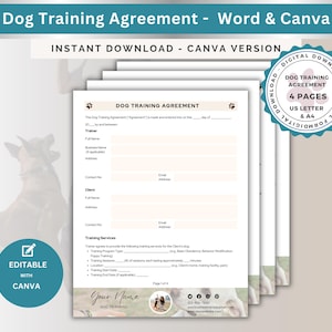 Dog Training Contract Template For Dog Trainer With Liability Waiver, Terms and Conditions Behavior Dog Training Service Obedience Classes
