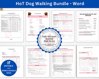 Dog Walking Forms Bundle (Pink) | Simple Dog Walking Contract | Dog Walker Form Templates | 18 Dog Walking Templates | Dog Walking Start-Up