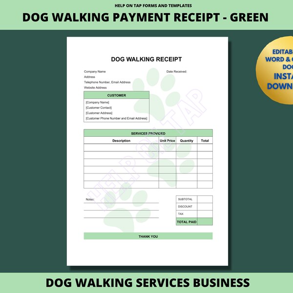 Dog Walking Slip Receipt Template - Etsy