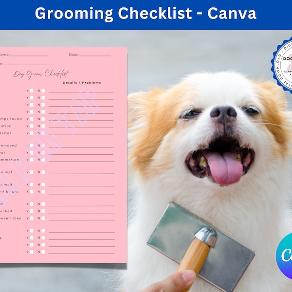 Dog Checklist for Groomer (Pink) - Canva  | Dog Grooming Checklist | Pet Grooming Checklist | Mobile Dog Groom Form | Mobile Pet Groom Form