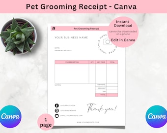 Dog Groom Receipt Form  - Canva  | Dog Grooming Receipt | Pet Groomer receipt Form | Dog Grooming Customer Receipt Template | Pet Grooming