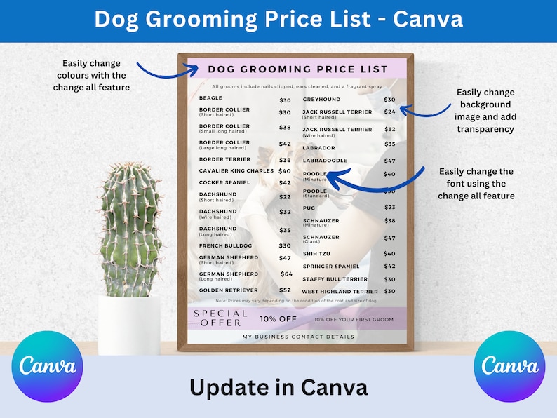 Grooming Dog Price List by Breed Dog Breed Grooming Price Etsy