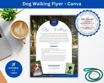 Dog Walking Flyer Editable Template for a Dog Walker or Dog Walking Business Marketing Ideas for Dog Walking Leaflets to Get More Customers