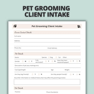 Dog Grooming Client Intake Form