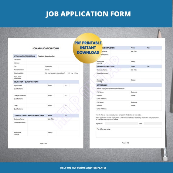 job application form simple employment application form etsy