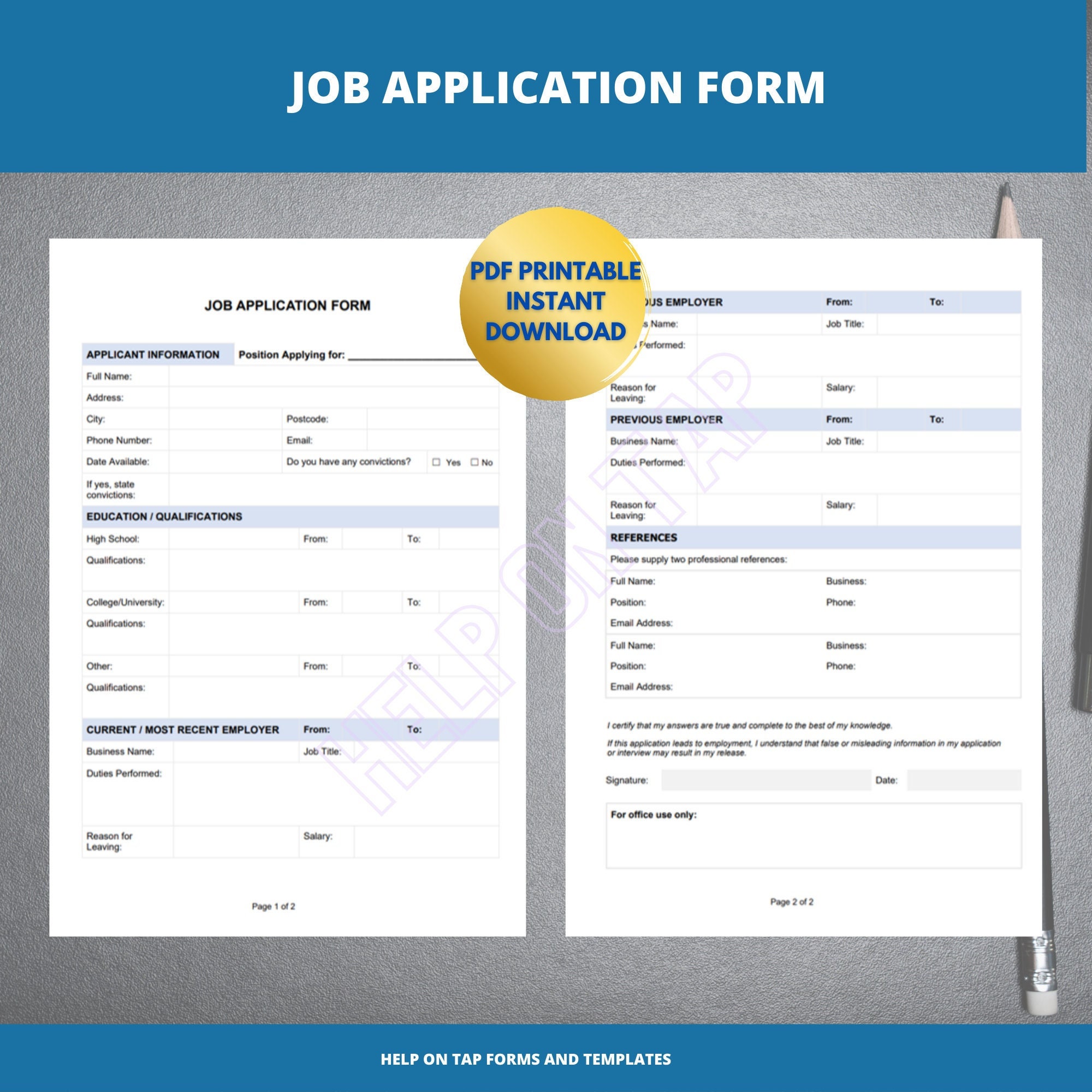 job application form simple employment application form etsy