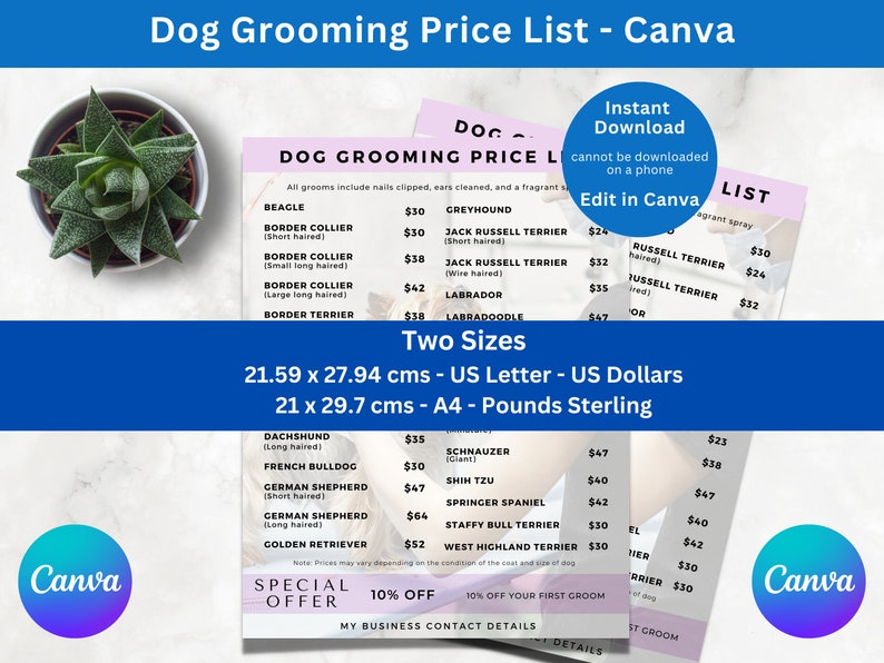 Grooming Dog Price List by Breed Dog Breed Grooming Price Etsy