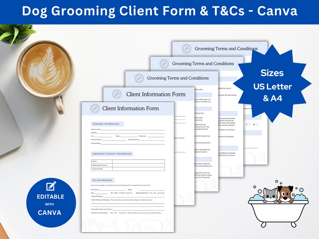 Dog Groom Client Form With Terms and Conditions for a Dog Grooming ...