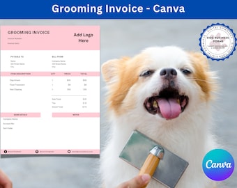 Dog Grooming Invoice Template (Pink) | Editable Invoice |  Groomer Invoice | Pet Grooming Salon Invoice | Mobile Groomer Invoice | Grooming