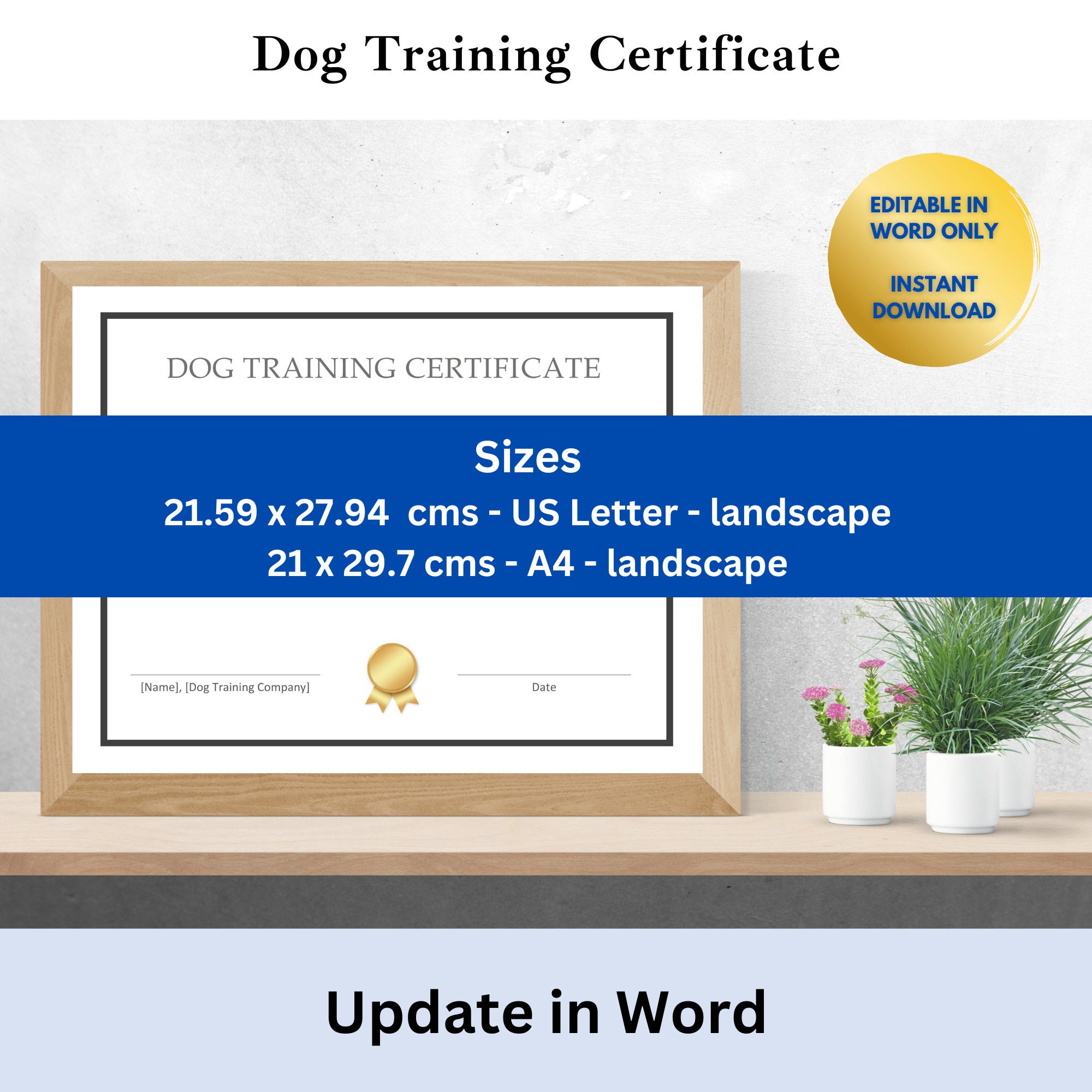 Simple Dog Training Certificate Template Dog Training Course Etsy UK