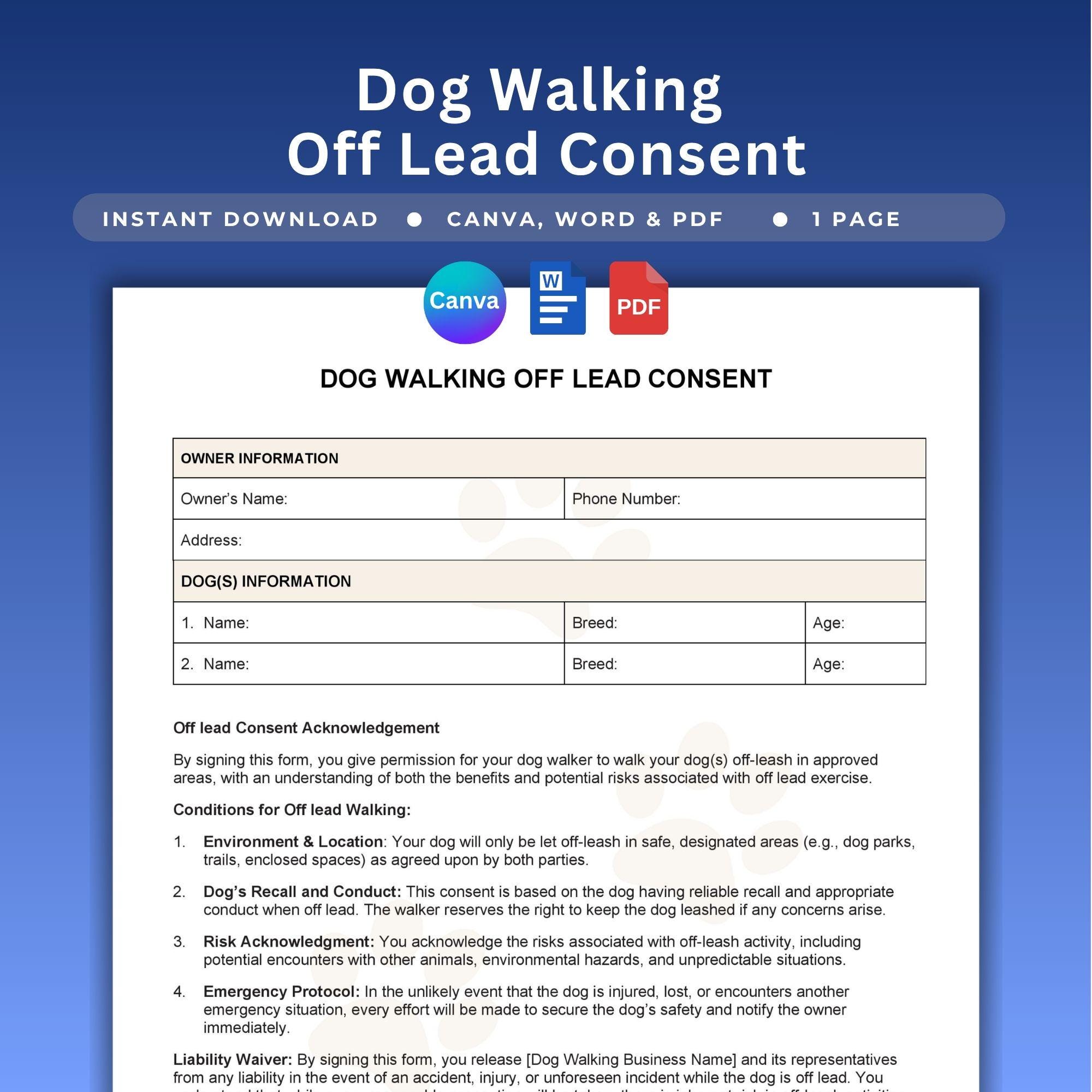 リードなしの犬の散歩同意書テンプレート リードなしの犬の散歩許可 