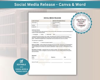 Dog Walking Social Media Release Template: Editable Canva & Word