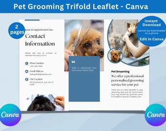 Pet Grooming Trifold Brochure | Dog Grooming Three Fold Leaflet | Mobile Dog Grooming Flyer | Marketing Ideas for Dog Grooming | Dog Groomer