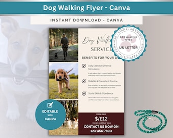 Dog Walking Business Flyer Template: Canva Editable (A4 & US Letter) (Digital Download)