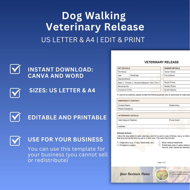 Canine Exercise Vet Permission Form