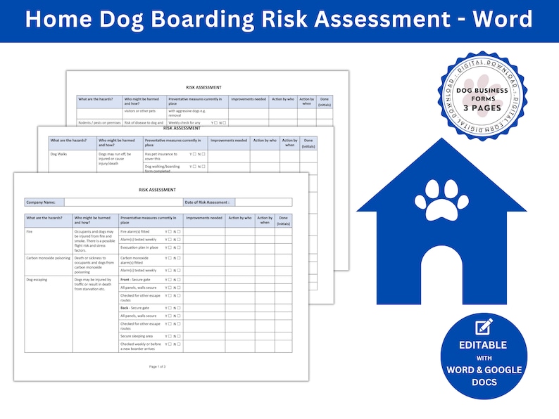 Home Dog Boarding Risk Assessment Form Risk Assessment Matrix Dog