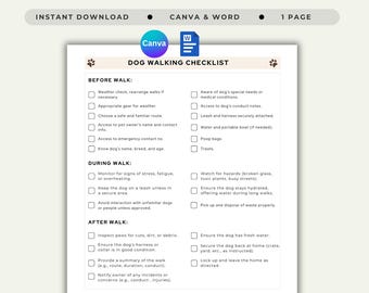 Dog Walking Checklist Template Before Walk Planning List During Walk Tasks To Perform Dog Walker After Check Safety Owner Summary Sheet Word