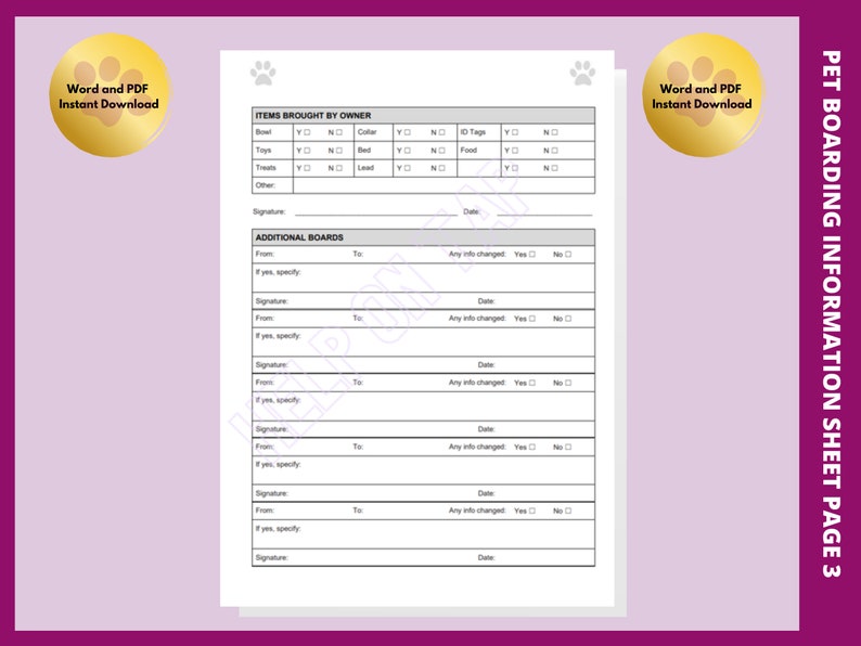 Generic Pet Boarding Log Book to Make at Home Includes a Boarding