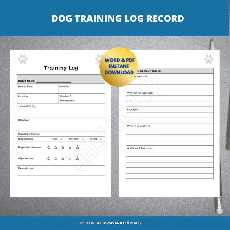 Dog Training Log Record Print at Home Dog Training Log Book Etsy
