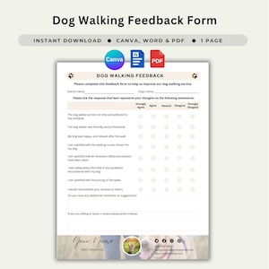 Dog Walker Feedback Form Template Pet Walking Review Form Canine Care Feedback Document Dog Walking Evaluation Form Puppy Performance Word