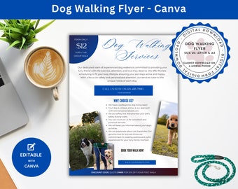 Dog Walking Flyer Template for a Dog Walking Business or Dog Walker Editable in Canva Ideas for Dog Walking Leaflets to Get More Clients