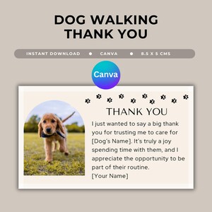 Dog Walking Thank You Card To Client Pet Sitter Appreciation Note Puppy Walker Gratitude Note Professional Dog Business Marketing Card Canva