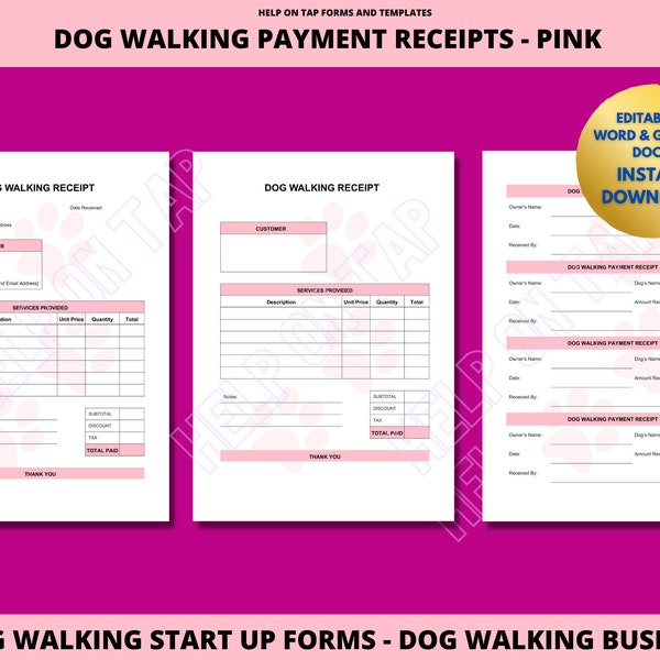 Dog Walking Receipt Template - Etsy