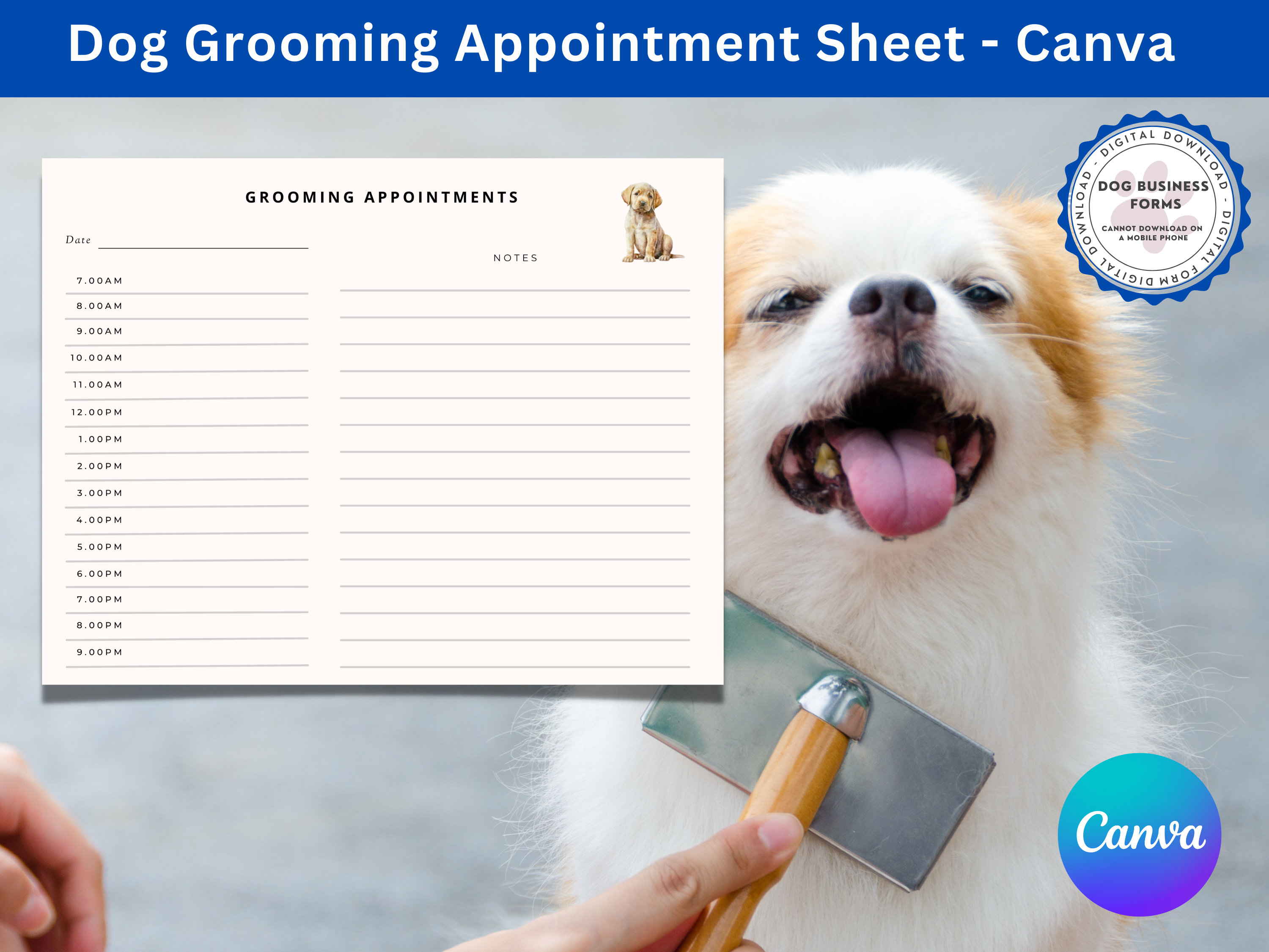 Grooming Appointment Sheet Canva Dog Grooming Appointment Etsy