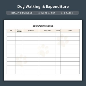 Rastreador de ingresos por pasear perros Registro de gastos de paseo de mascotas Rastreador financiero de servicios caninos Rastreador de gastos de paseador de perros Registro de finanzas de paseo de mascotas