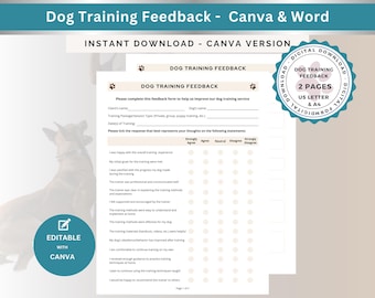 Dog Training Feedback Form: Editable Canva & Word (Digital Download)