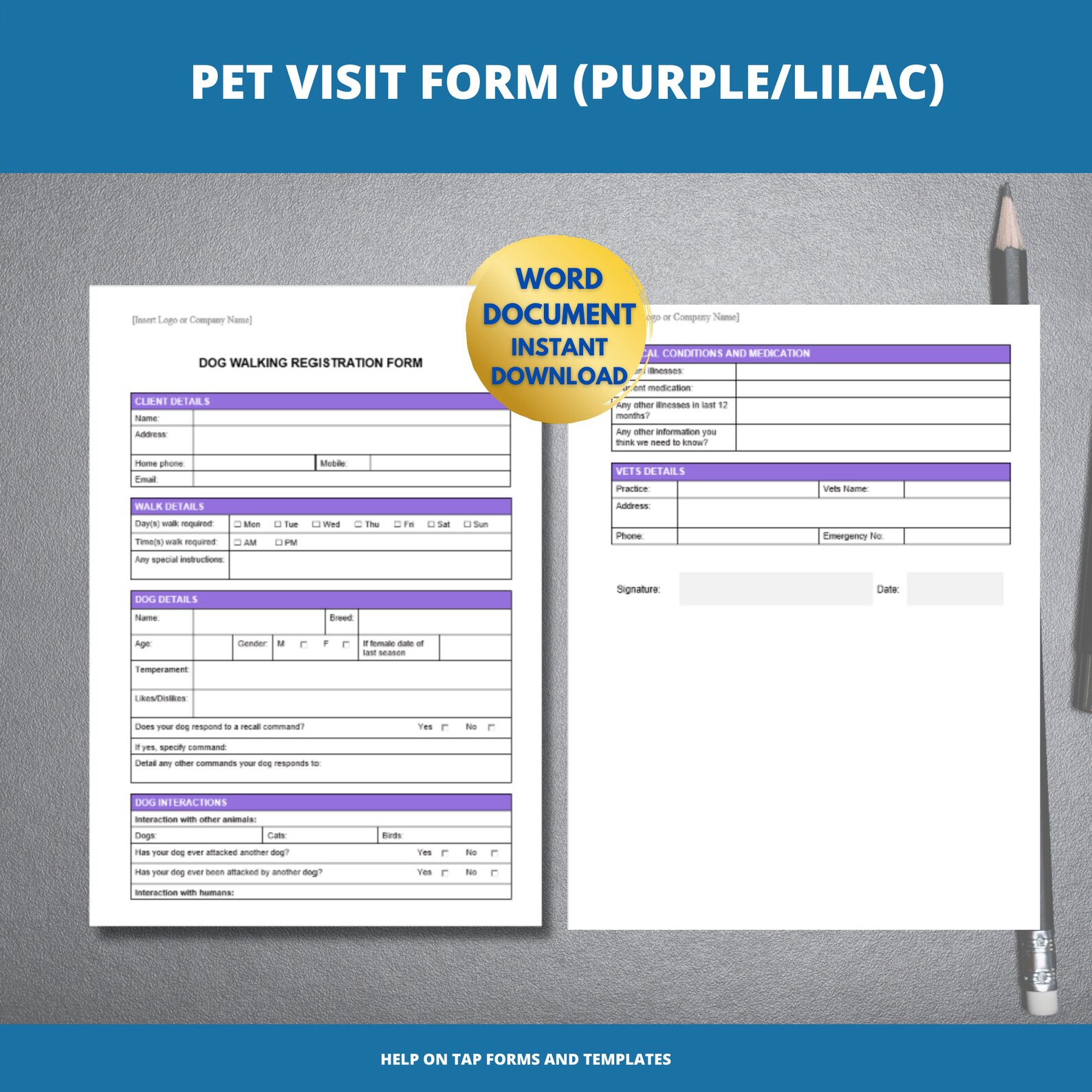 Pet Visit Form Ideal for a Pet House Visit Service New Etsy